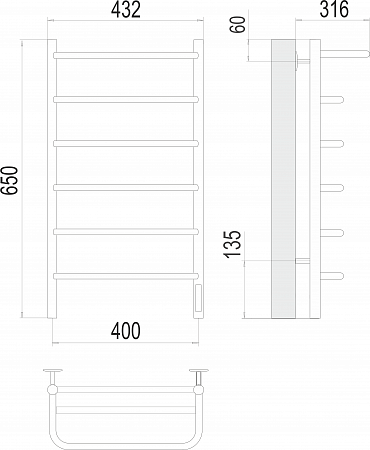 Полка П6 400х650 Электро (quick touch) Полотенцесушитель  TERMINUS Нижневартовск - фото 3