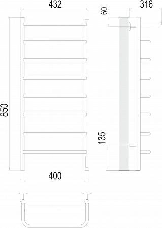 Полка П8 400х850 Электро (quick touch) Полотенцесушитель  TERMINUS Нижневартовск - фото 3