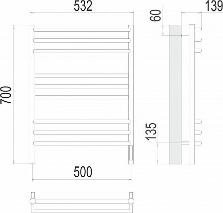 Прато П9 500х700 электро (sensor quick touch) Полотенцесушитель  TERMINUS Нижневартовск - фото 3