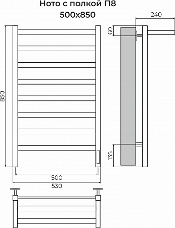 Ното с/п П8 500х850 Электро (quick touch) Полотенцесушитель TERMINUS Нижневартовск - фото 3