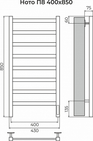 Ното П8 400х850 Электро (quick touch) Полотенцесушитель TERMINUS Нижневартовск - фото 3