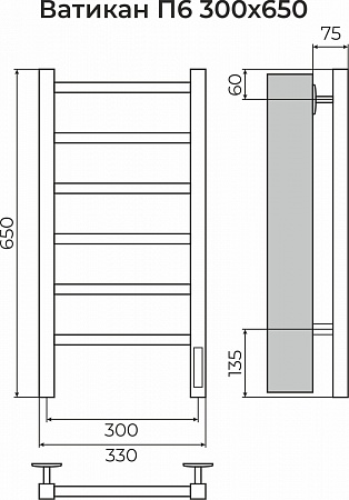 Ватикан П6 300х650 Электро (quick touch) Полотенцесушитель TERMINUS Нижневартовск - фото 3