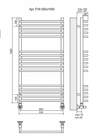 Арт П16 500х1000 Полотенцесушитель  TERMINUS Нижневартовск - фото 3